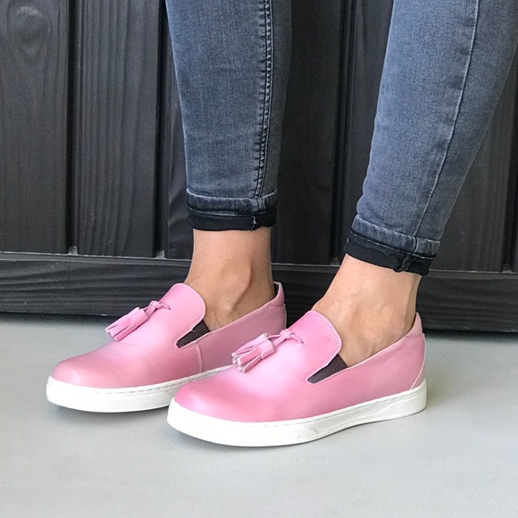 Blush Pink Tassel Detail Slip On Loafer Sneakers - Picture 1 of 8